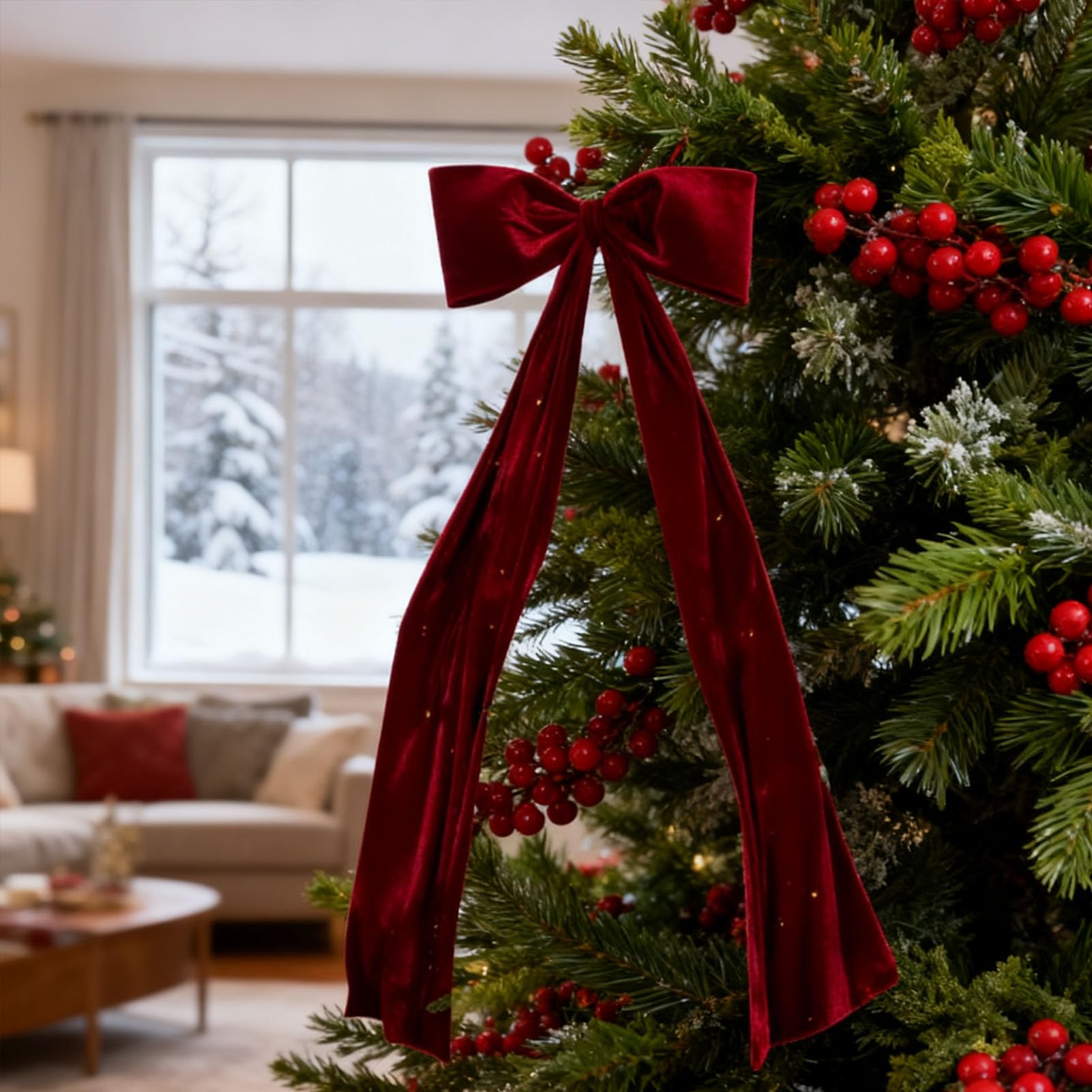 Weihnachtsbaumspitze, Schleife, 1,5 m, große Weihnachts-Samtschleife, Dekoration für Urlaub, Party, Girlande, Haustür, Veranda, Hochzeit, Rot
