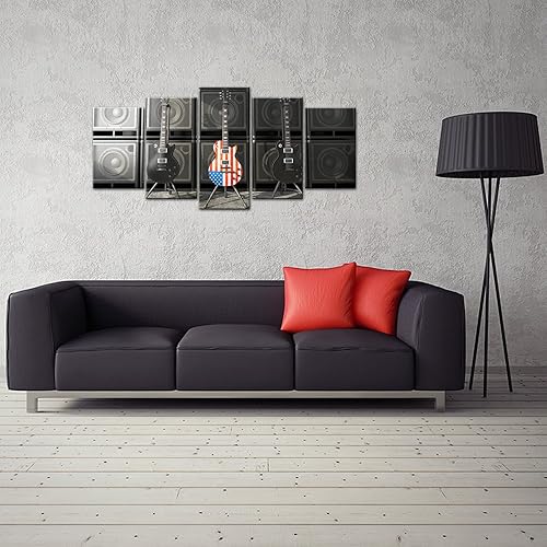 Miniatura 2 de sechars Lienzo impreso para pared, arte de pared con diseño de guitarra, arte de pared con bandera de Estados Unidos, enmarcado y listo para colgar,