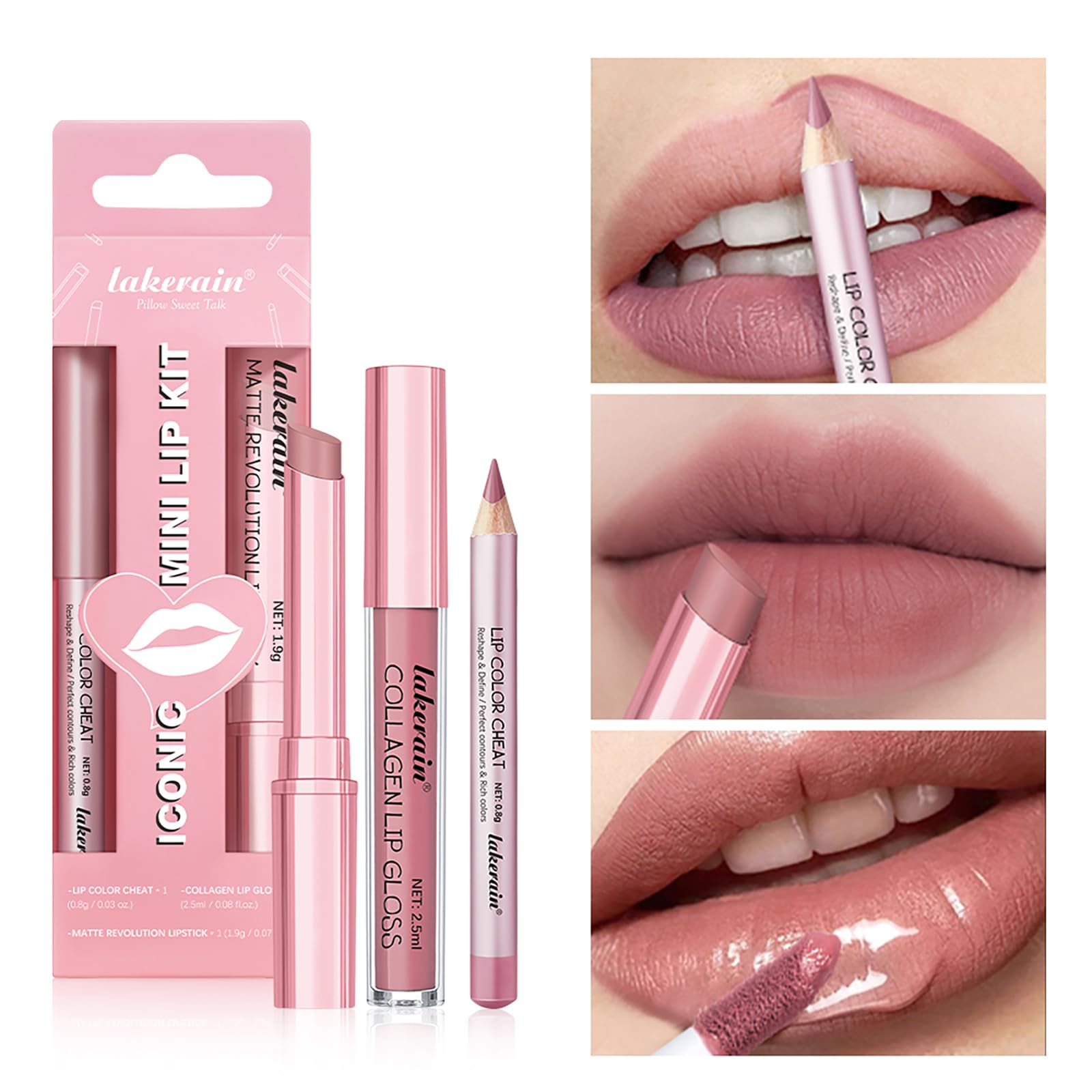 3PCS Matte Liquid Lipstick Lip Balm & Lip Liner Lip Kit, Hydrating Tinted Pink Lip Balm - Image 2