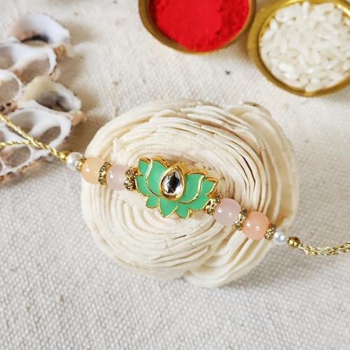 Vista 3 de Rakhi adulto Rakhi para hermano Rakhi para Bhaiya combo de mauli Rakhi hecho a mano con tarjeta de felicitación y Roli Chawal Rakshabandhan moli