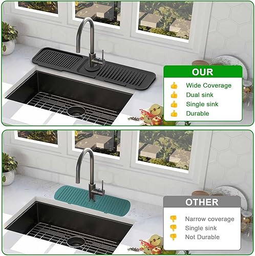 Miniatura 4 de Protector contra salpicaduras de fregadero, alfombrilla de drenaje de silicona de 5 para fregadero de cocina, alfombrilla de grifo de fregadero de