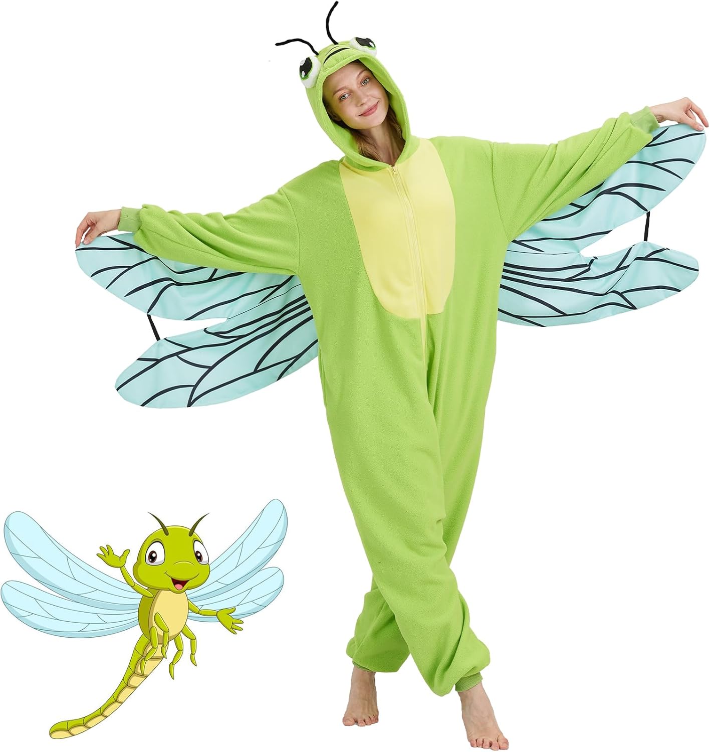 Dragonfly Onesie Pajamas for Adults, Animal Halloween Costume Cosplay One-Piece Sleepwear Homewear - Image 5