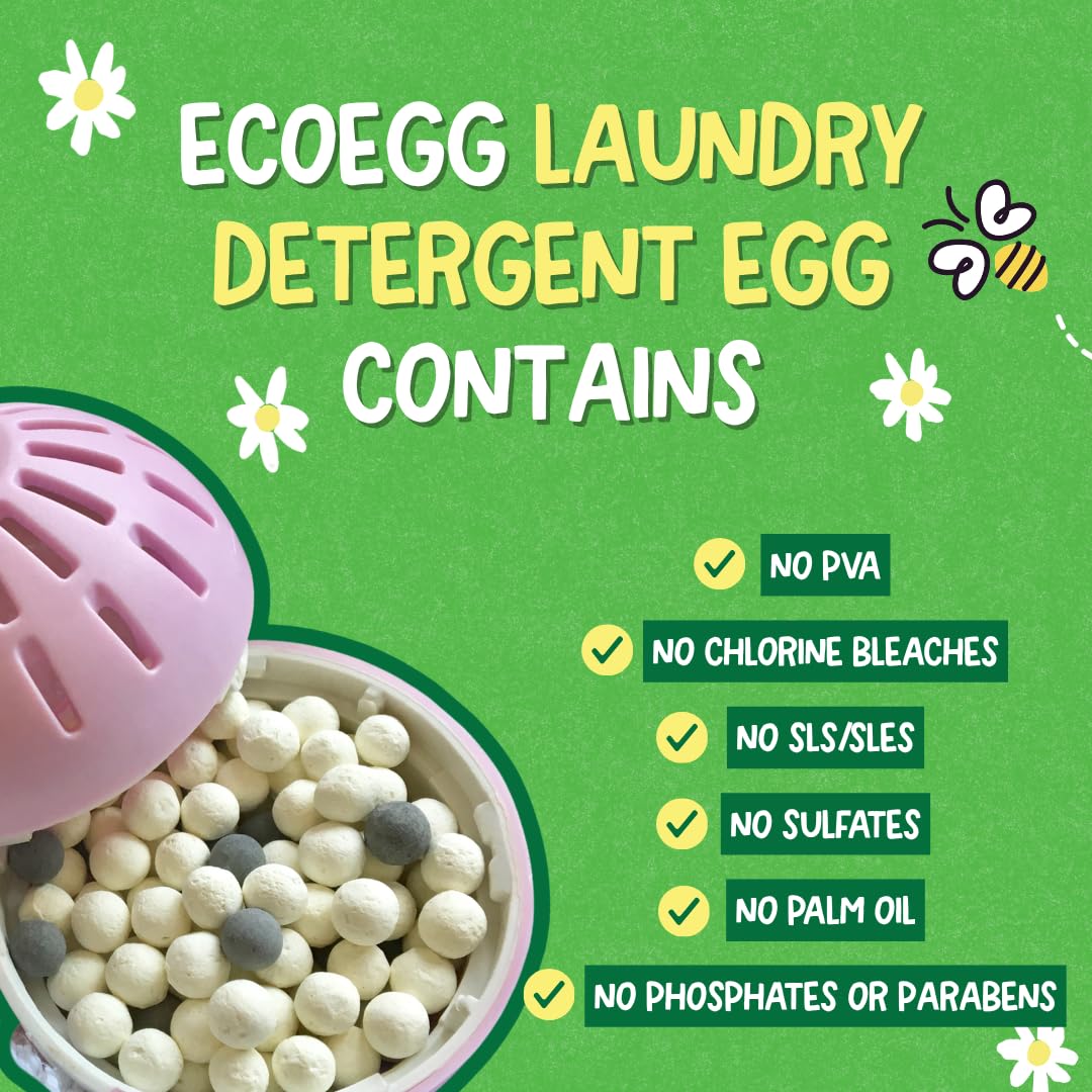 Ecoegg Jajko do prania z 70 myciami w zestawie | Zamiennik detergentu | Bez bio i bez enzymów, fosforanów, oleju palmowego, wybielacza chlorowego | Skóra wrażliwa | Kwiat wiosenny