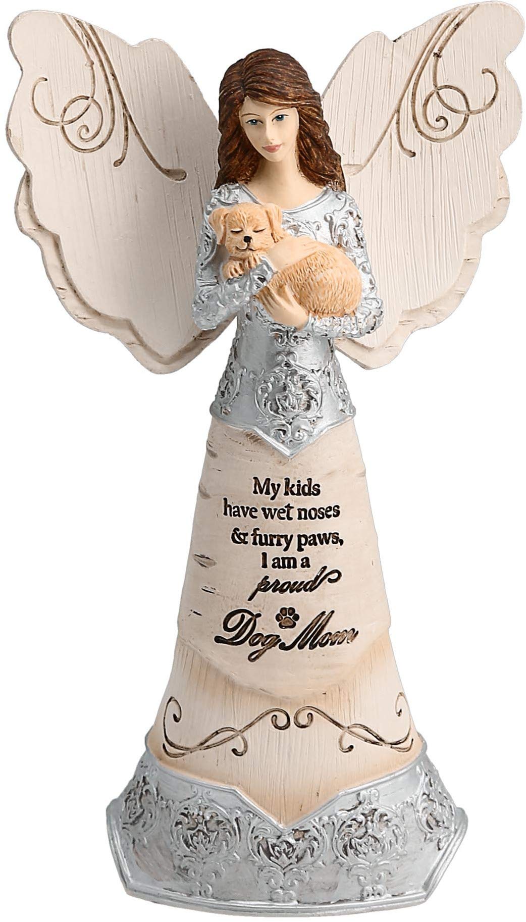 Pavilion Gift Company 6" Angel Holding Dog, Polyresin, Beige, 6 inch