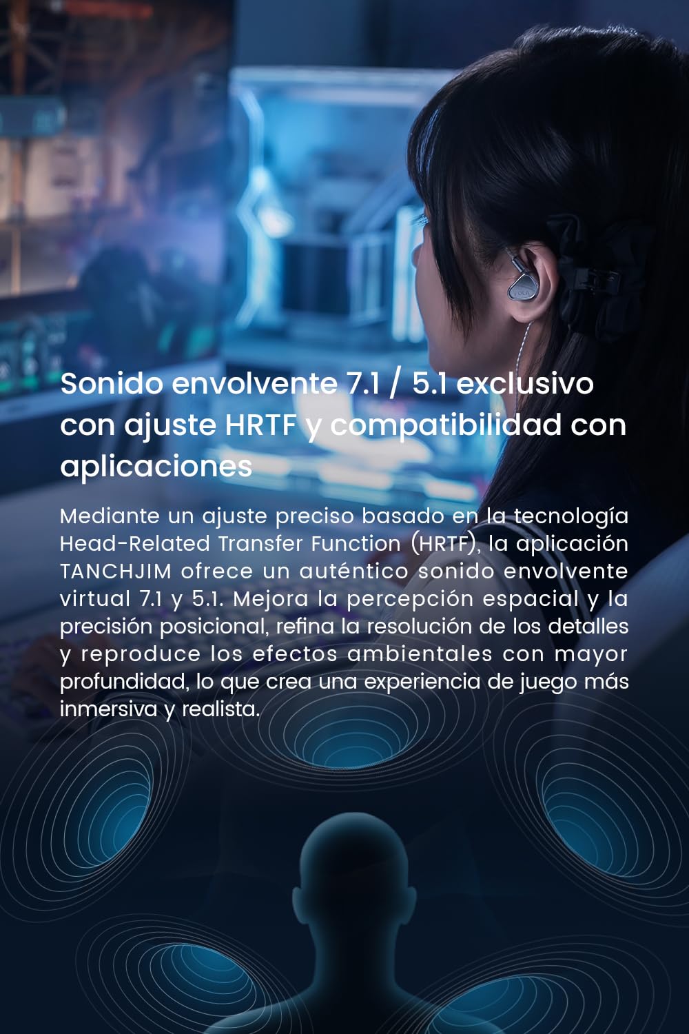 TANCHJIM FOLA Monitor Interno HIFI,1DD DMT5 de Baja Distorsión que Mejora Voces e Instrumentos,Auriculares con Cable con Control por APP,Sonido Virtual 7.1/5.1, 3 Boquillas de Sintonización Incluidas