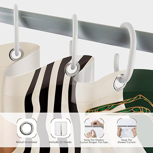 Miniatura 8 de Glawry Cortina de ducha abstracta de mediados de siglo, color verde, retro, bohemio, tropical, palmera tropical, arco de sol, baño, moderna,