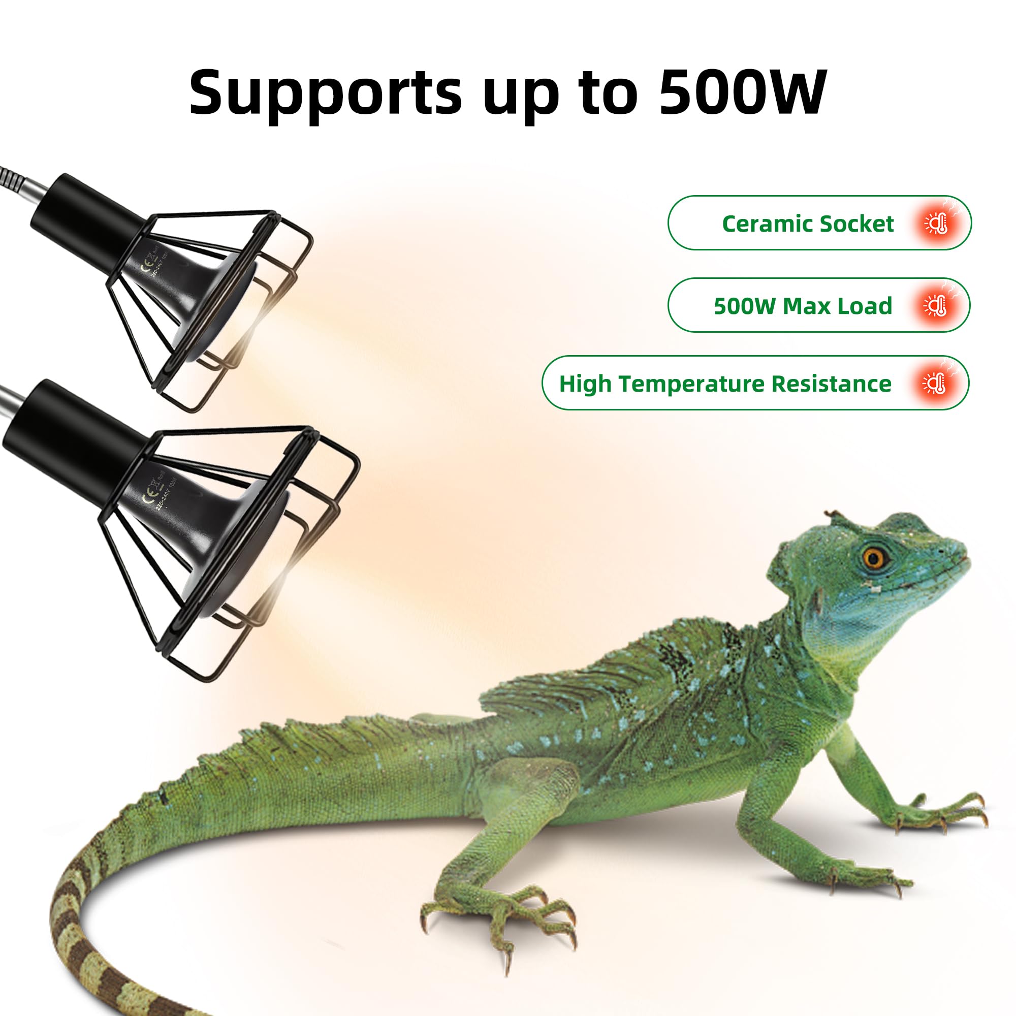 Reptile Heat Lamp Holder with Clamp, Ceramic Heat Emitter Fixture, Gooseneck for Terrarium, Lizard, Turtle, Bearded Dragon, 360-Degree Rotary Arm, High-Temperature Resistant, Maximum Load: 500W - image 5