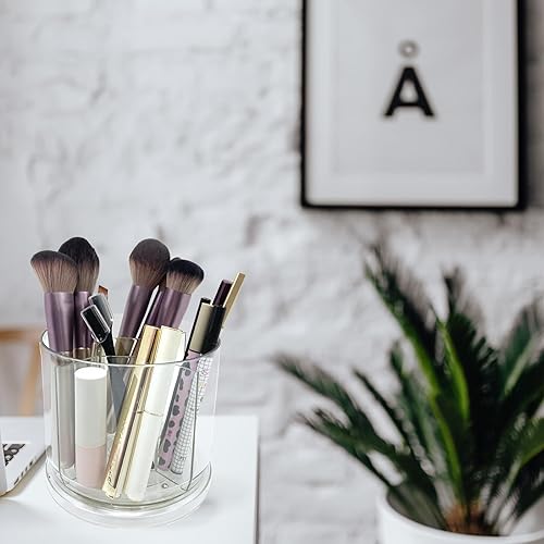 Miniatura 6 de Soporte para brochas de maquillaje con 360 brochas de maquillaje giratorias para tocador, 5 ranuras, organizador de maquillaje y almacenamiento,