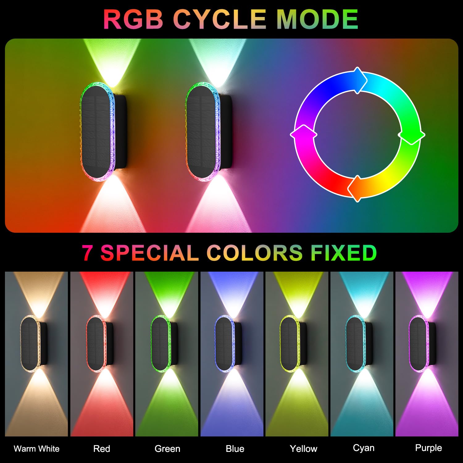 ELLASAY Solar Fence Lights Outdoor Wall: 4 Pack IP65 Waterproof LED Lights with 7 Colour Modes & Auto Cycle - Image 3