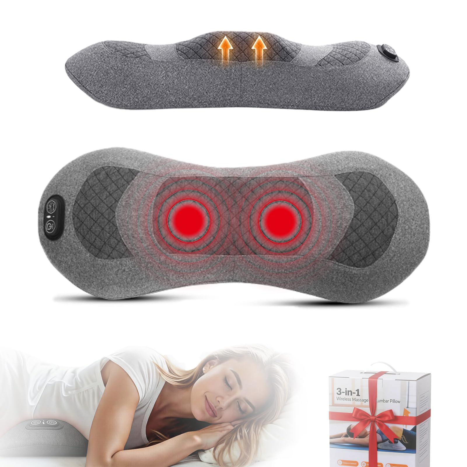 FANNTAKO 3 in 1 Back Massager Heating Back Therapy Massagers, Wireless Rechargeable Lower Back Massager Spinal Decompression Spinal Traction Vibration for Lower Back Pain Neck Sciatica Muscle Relax