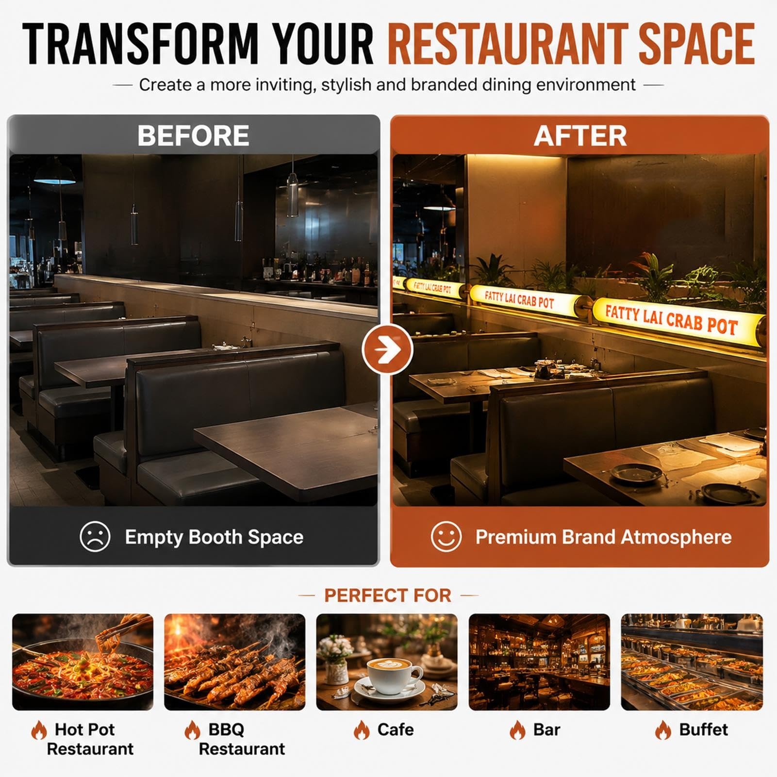 Luz LED Personalizada Separador Restaurante, Pantalla Divisoria Comercial