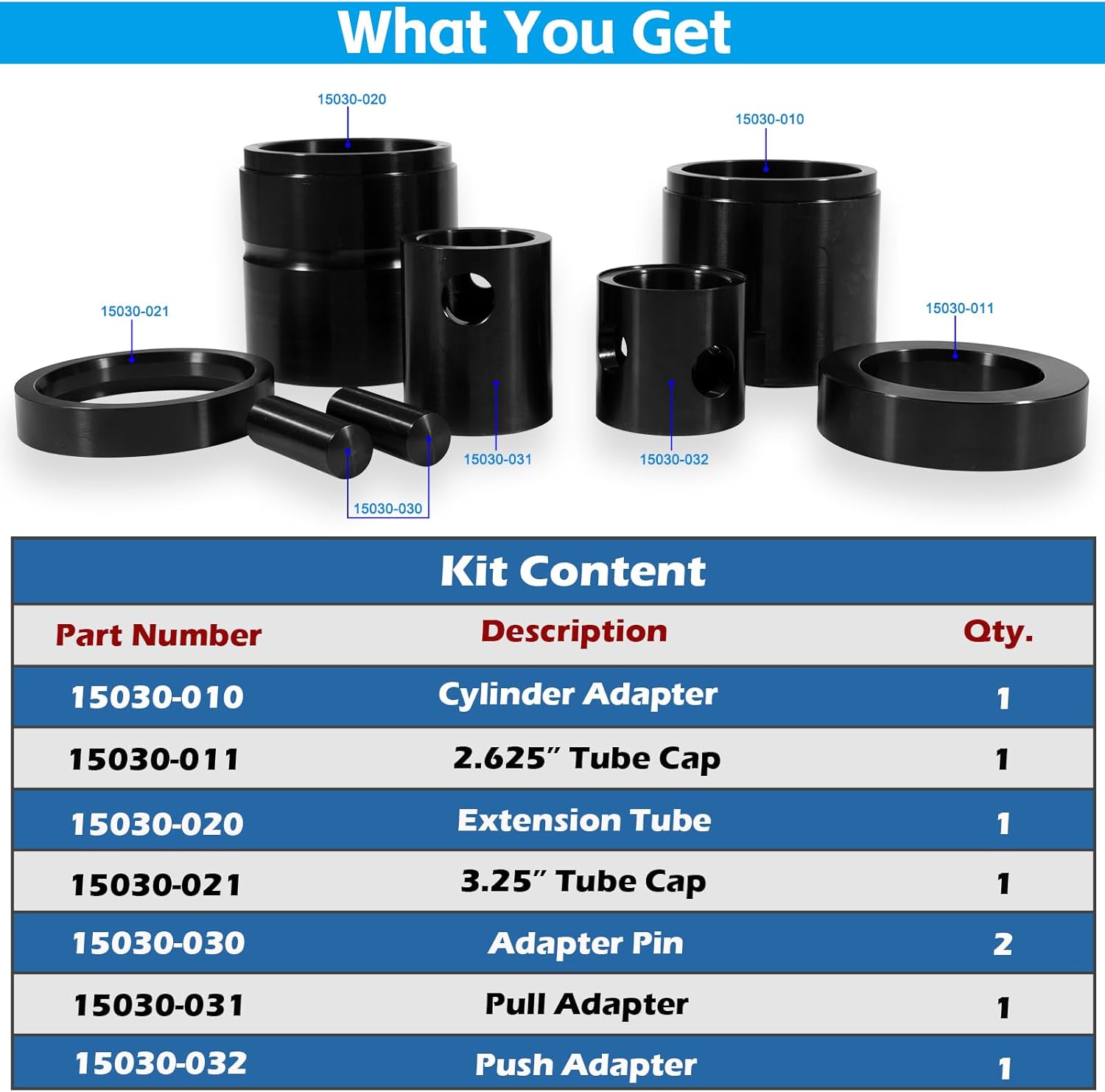 Sunluway Leaf Spring Pin & Bushing Adapter Service Kit 15030 Used with The Pin & Bushing Starter Kit for Heavy Duty Trucks & Equipment, Adapter Tool for Removing Pins & Bushings