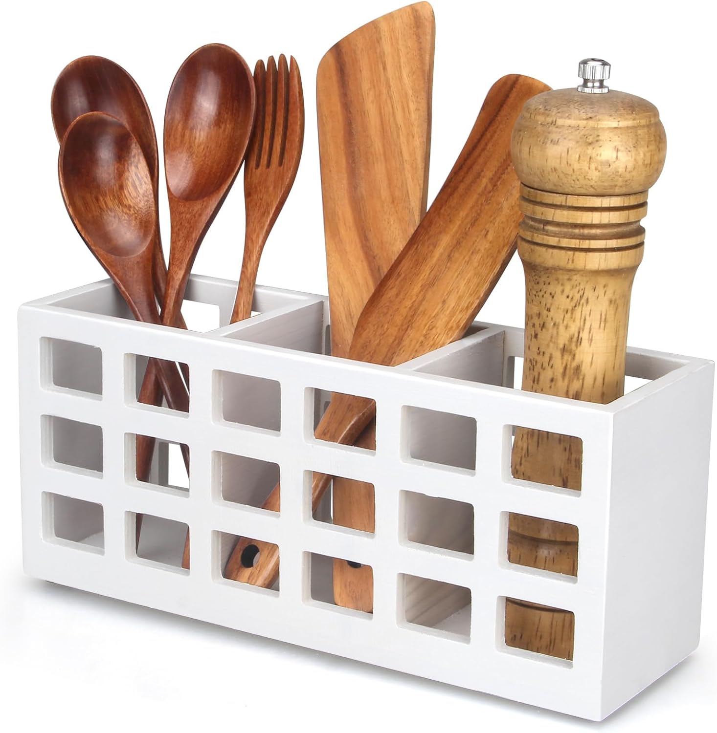 Wooden Silverware Flatware Caddy Cutlery Holder Wood Utensil Holder
