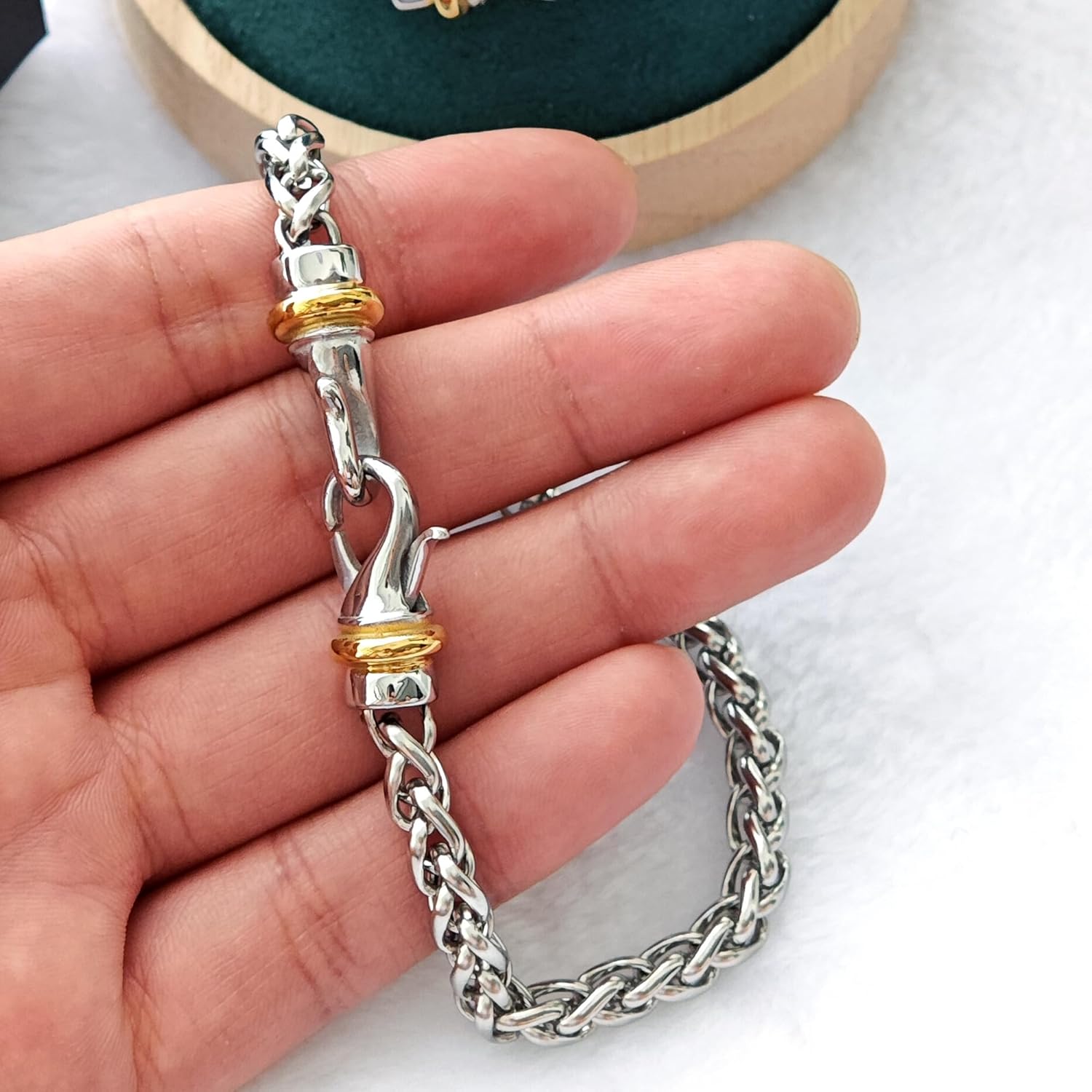 Masculine Titanium Bracelet for Men - Stainless Steel Rope Chain with Gold-Plated Hook Clasp, Minimalist Punk Hip Hop Wristband, 22.5cm (8.86in) - Image 6