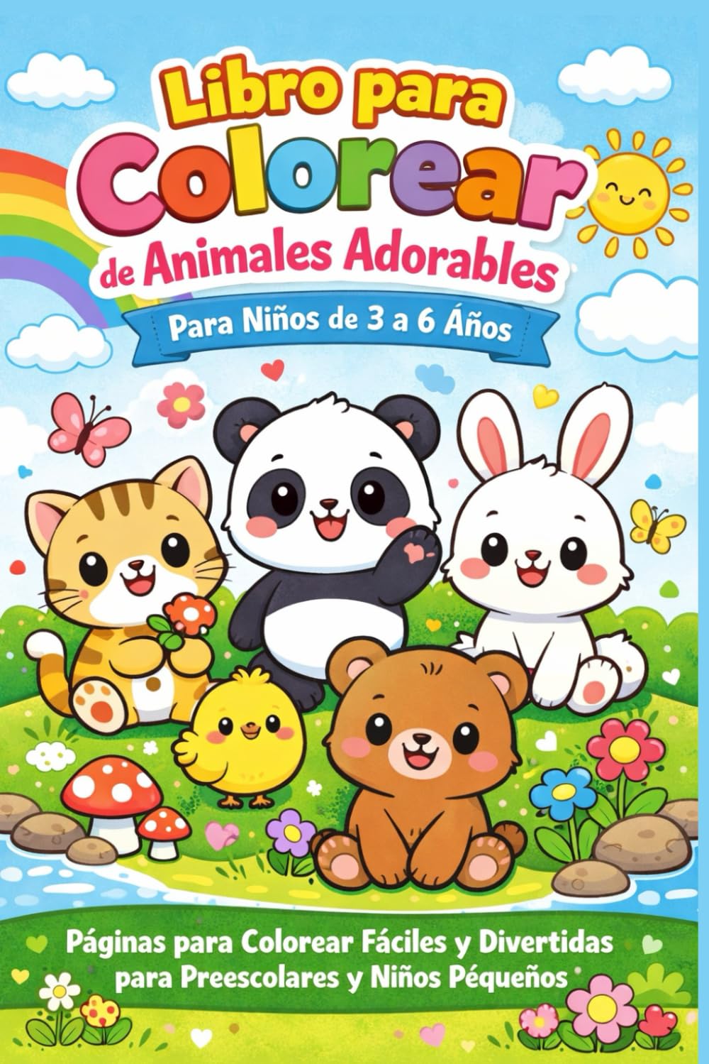 Libro para Colorear de Animales Adorables para Niños de 3 a 6 Años: Páginas para Colorear Fáciles y Divertidas para Preescolares y Niños Pequeños