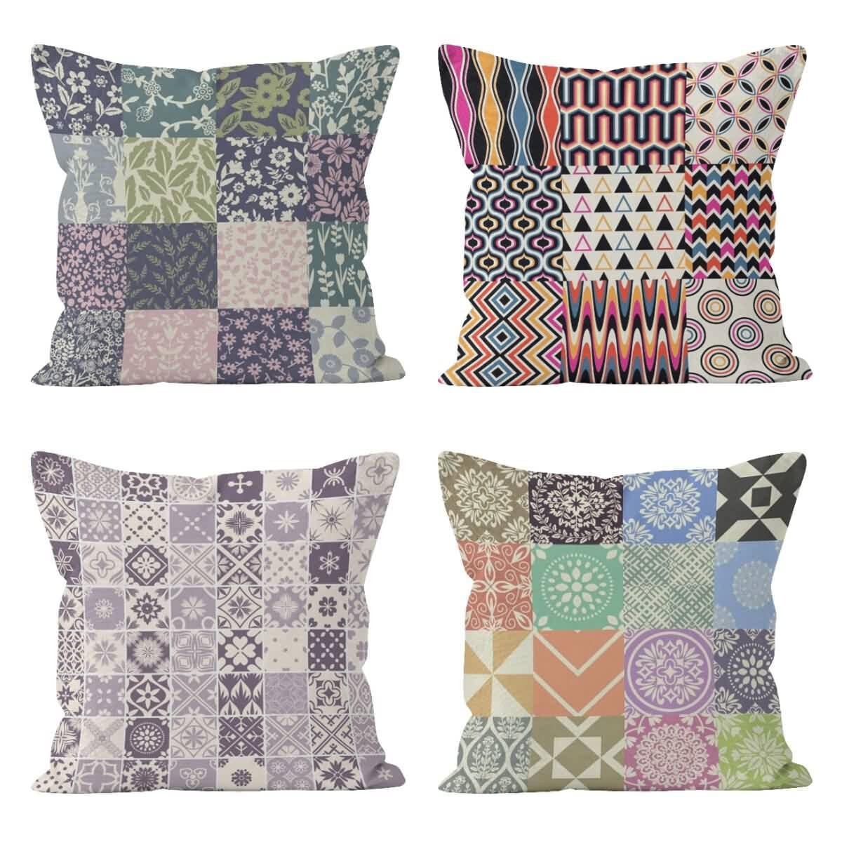 Tissu de lin housse coussin soie CEVAN motif carreaux fermeture éclair