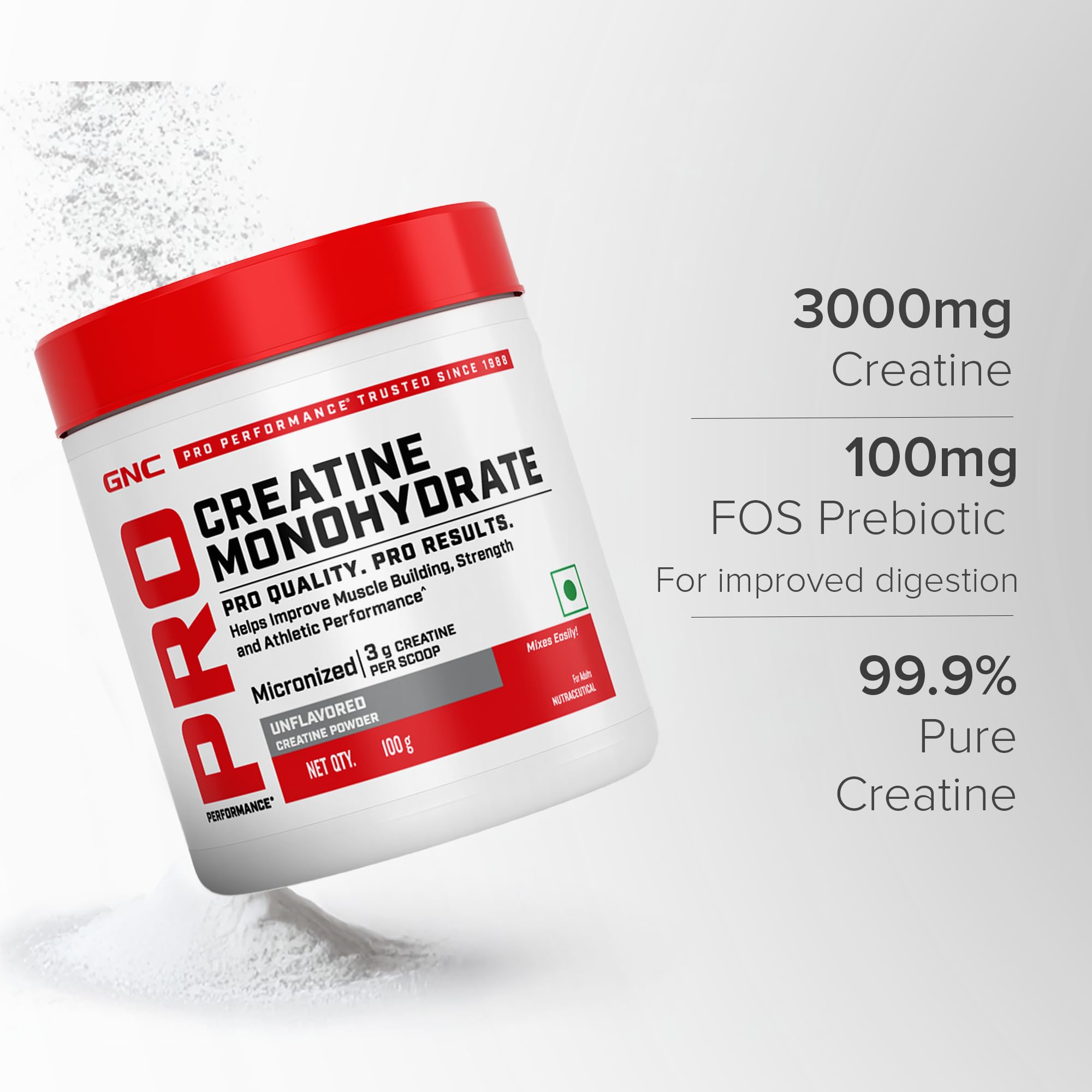 GNC Pro Performance Creatine Monohydrate with Black shaker - 3000mg Creatine Per Scoop | Micronized for Faster Absorption | Boosts Energy, Muscle Volume & Performance | Gluten-Free | Unflavored | 100gm — Amazon image 10