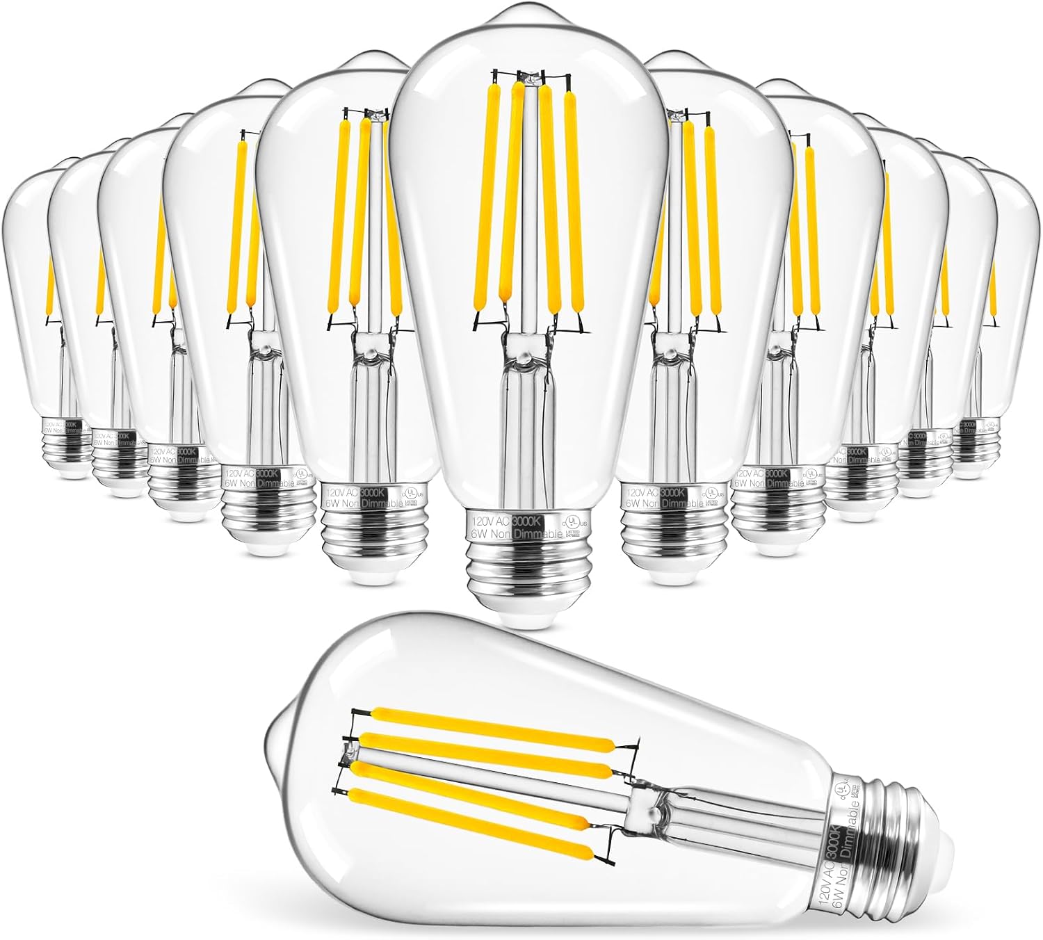 Hizashi Edison Bulbs Non-Dimmable, E26 LED Bulb 60W Eq, 800ML 3000K 12Pack