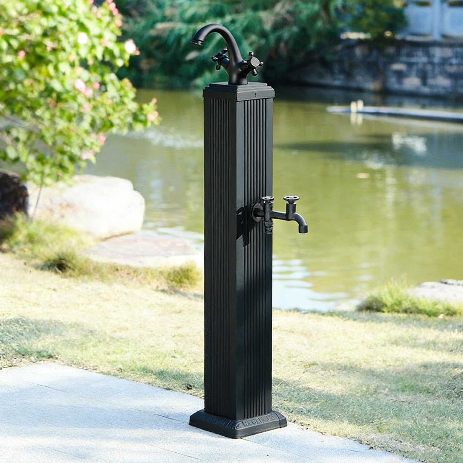 Kolumna wody ogrodowej ciepłej i zimnej wody, pionowy hydrant z kranem, wlot boczny/dolny, do czyszczenia ogrodu i nawadniania (czarny)
