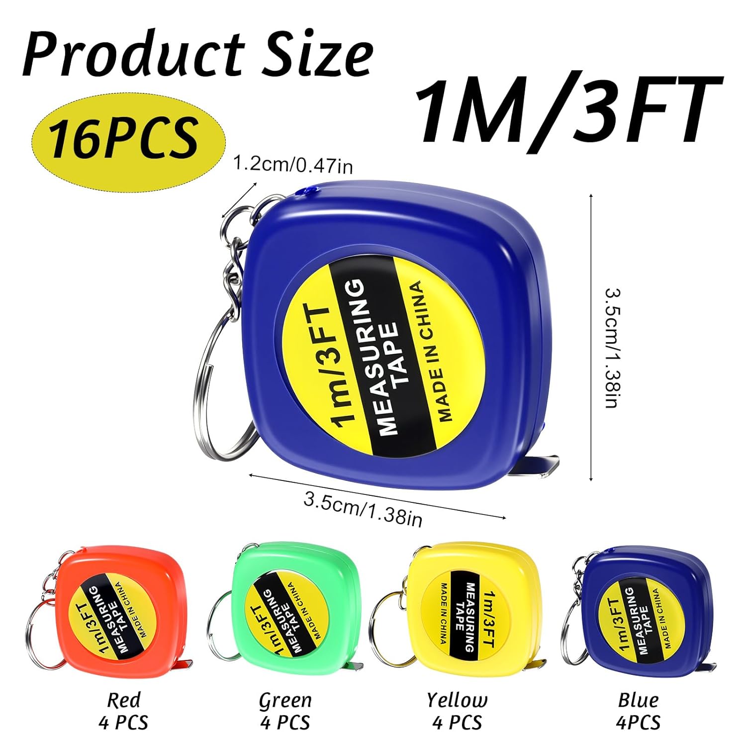16pcs Mini Tape Measure Bulk 1 M/ 3 Ft Small Measuring Tape Keychain Retractable Pocket Size Measurement Tapes For Construction Party Favors Father'S Day Engineer Gifting Prize Bag Fillers Lightweight