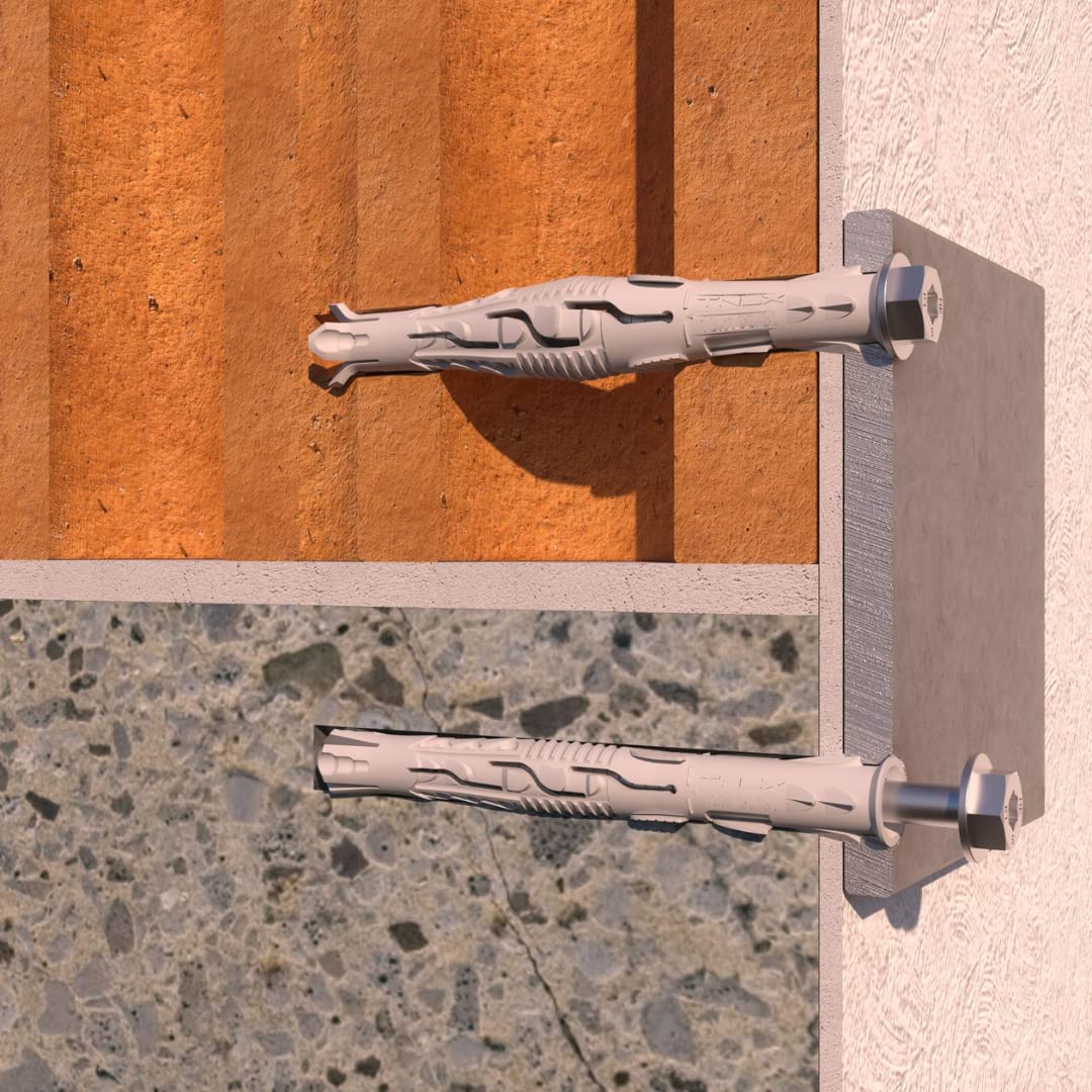 Index Fixing Systems t-nux E – zestaw 50 uniwersalnych kołków, wysoka wydajność, śruba sześciokątna (powłoka, ocynkowana, nylon), TNUXE10160