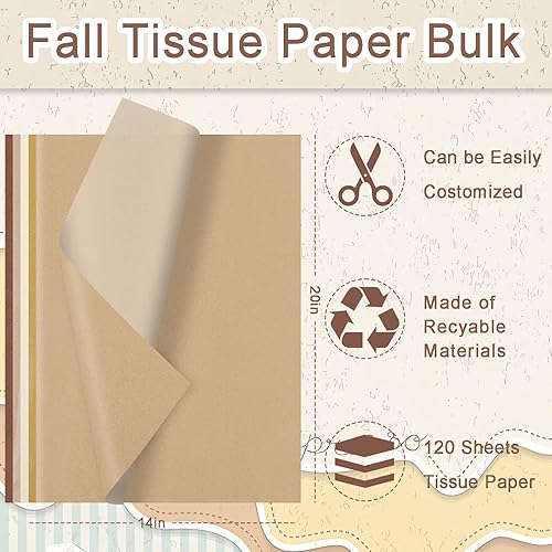 Miniatura 2 de 120 hojas de papel de seda de color kraft a granel, 5 colores de estraza degradados, papel de regalo para otoño, arte retro, manualidades, día de