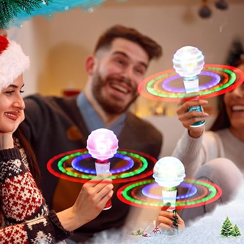 Miniatura 5 de Shappy 3 Pcs Christmas Light Up Spinner Toy, 8.7 Inch LED Santa Claus Light Up Wand, Rotating and Colorful Fun Gift for Parties, Sensory Rooms
