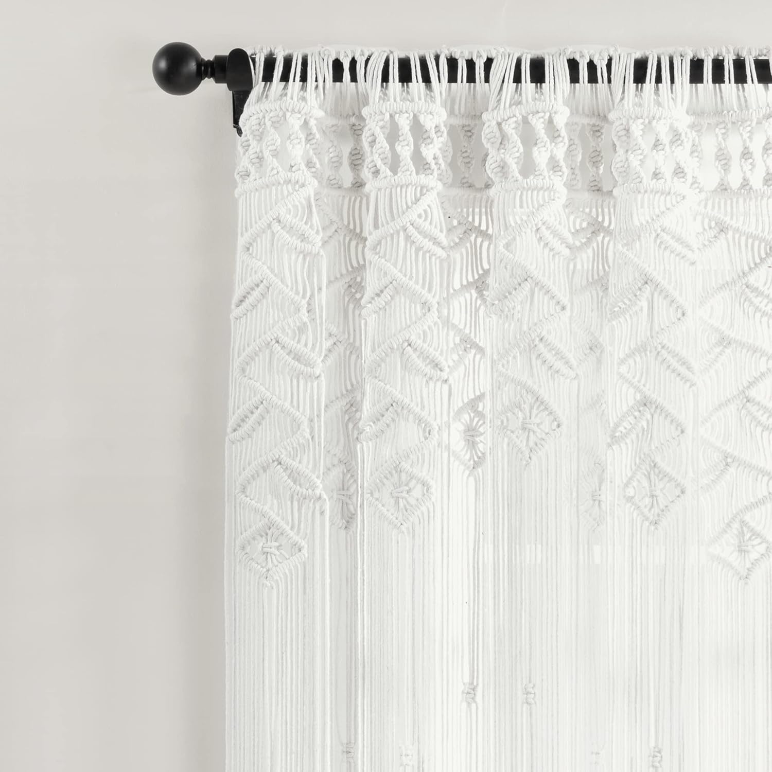 Lush Decor Boho Macrame Leaf Cotton Window Curtain Panel Single 40" W x 84" L White - Macrame Curtains for Windows - Room Divider - Boho Wall Decor