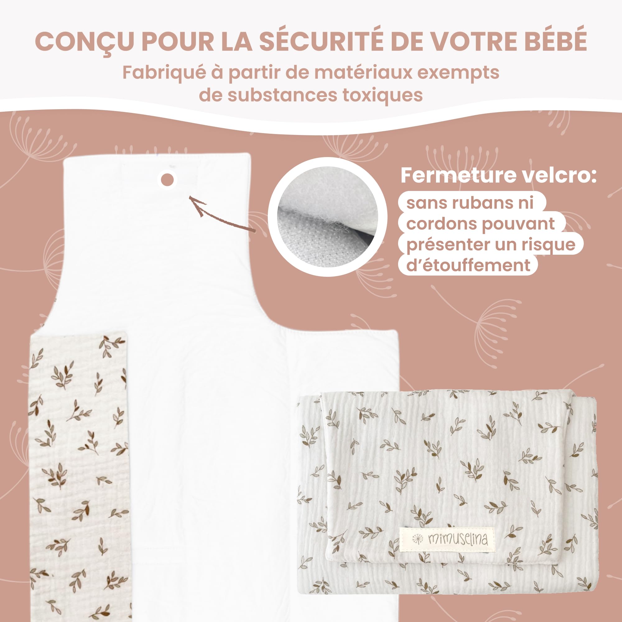 MIMUSELINA Set Fasciatoio Portatile Neonato e Borsa per Pannolini | Fasciatoio da Viaggio Pieghevole, Impermeabile e Leggero | Esterno 100% Cotone | Ideale come Regalo Neonato | Fatto a Mano in Spagna