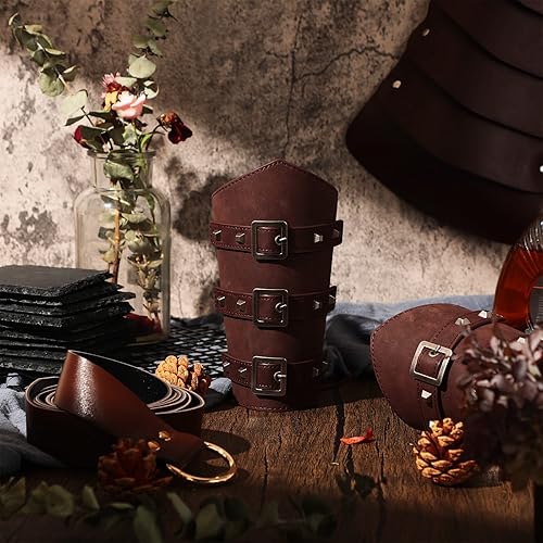 Miniatura 4 de Foaincore 3 piezas de accesorios renacentistas de Halloween, disfraz medieval, cinturón vikingo, armadura de hombro de piel sintética, protectores