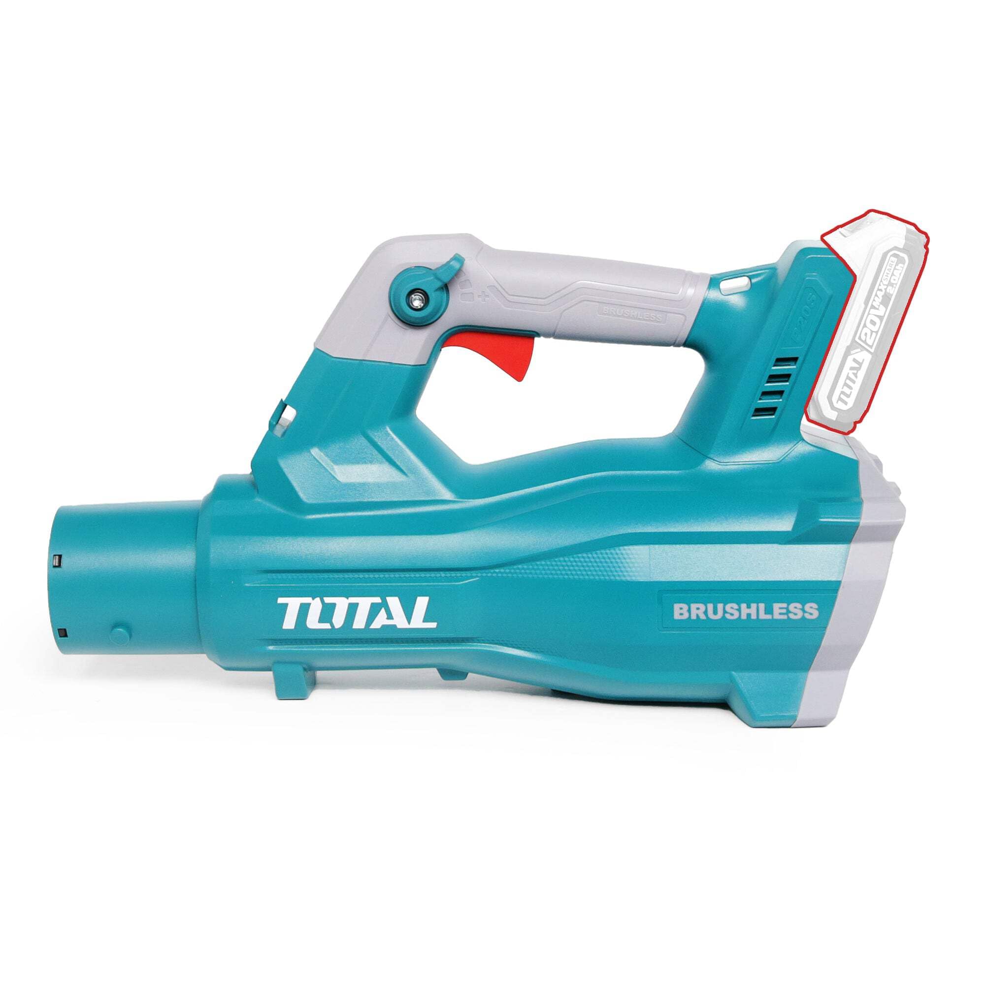 TOTAL - Soplador de Hojas Eléctrico - A Batería P20S de 20 V - Velocidad Máxima de 42 m/s - Herramienta para Jardinería - Portátil - Motor Brushless - No Incluye baterías ni Cargador.