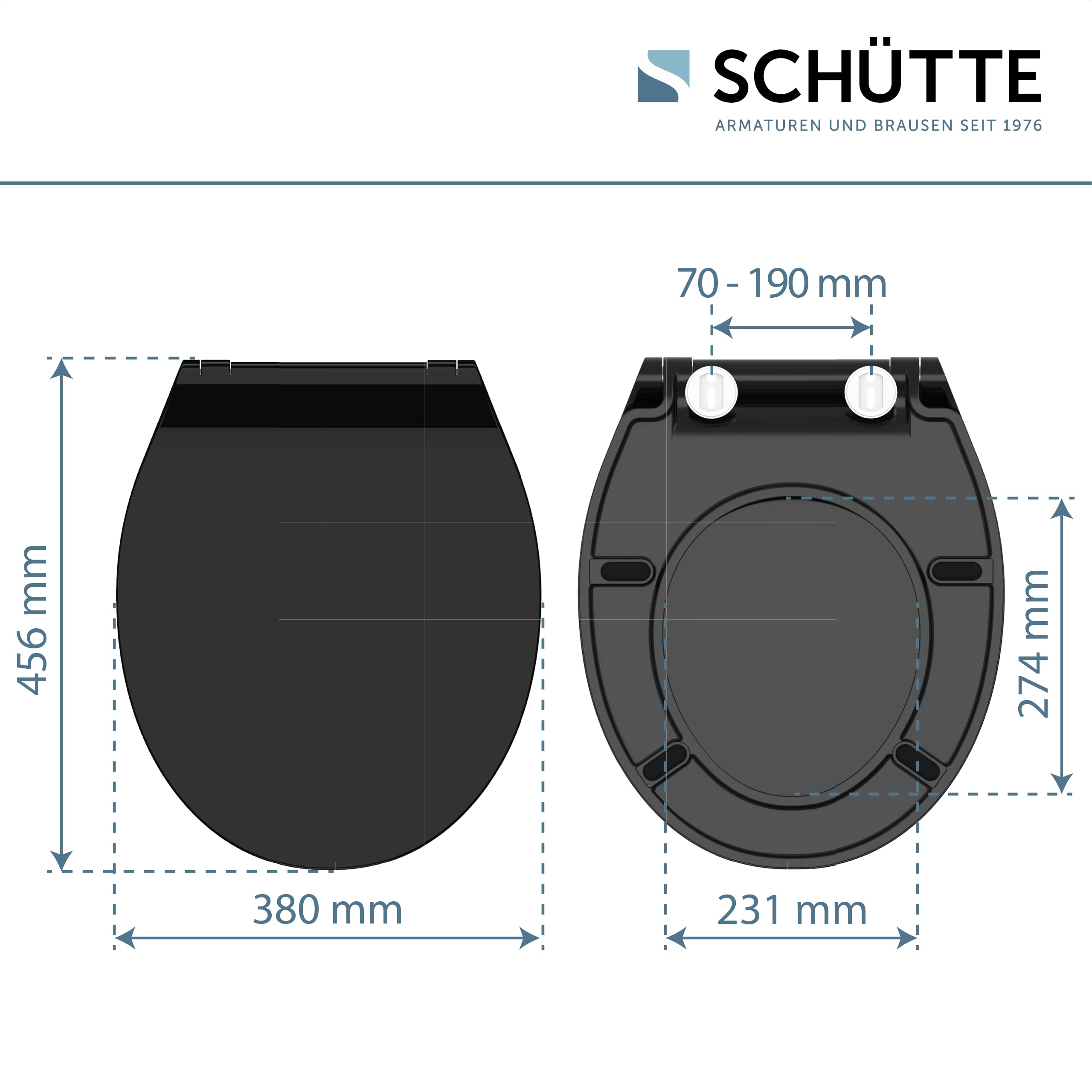 Schütte SLIM BLACK 82710, Abattant WC en Duroplast avec système d'abaissement automatique et fonction détachable, compatible avec la majorité des cuvettes WC, Noir