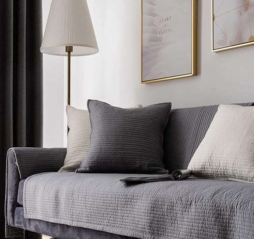 Miniatura 3 de vctops Funda de algodón a rayas sólidas para sofá, antideslizante, acolchada, lavable, protector de muebles suave para mascotas, niños, perros