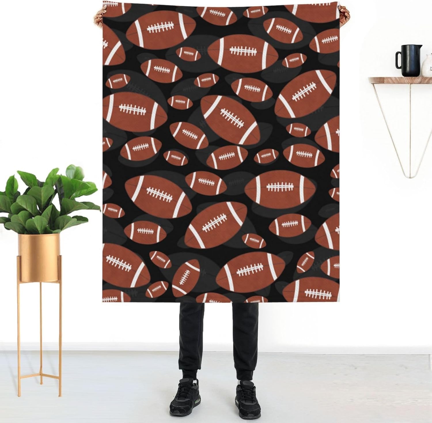 Brown and Black Football Sport Ball Throw Blanket Soft Bed Bedding Warm Cozy Plush Flannel Fleece Blankets Gifts for Kids Boys Teens, Sofa Couch Bedroom Home Decor, 50"x40" - Image 9