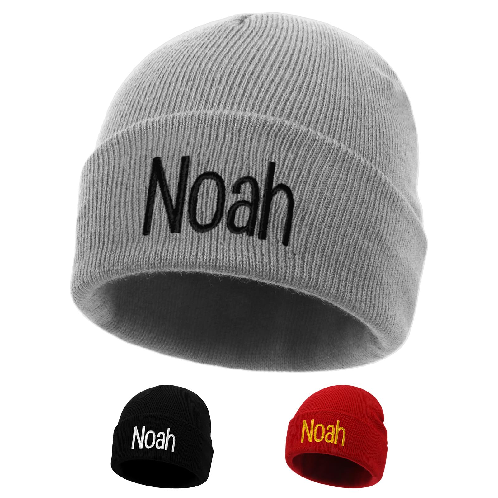 lanleay Custom Grey Beanie Hats for Baby Girls Boys - Personalized Embroidered Beanies with Name for Kids Teens Adults