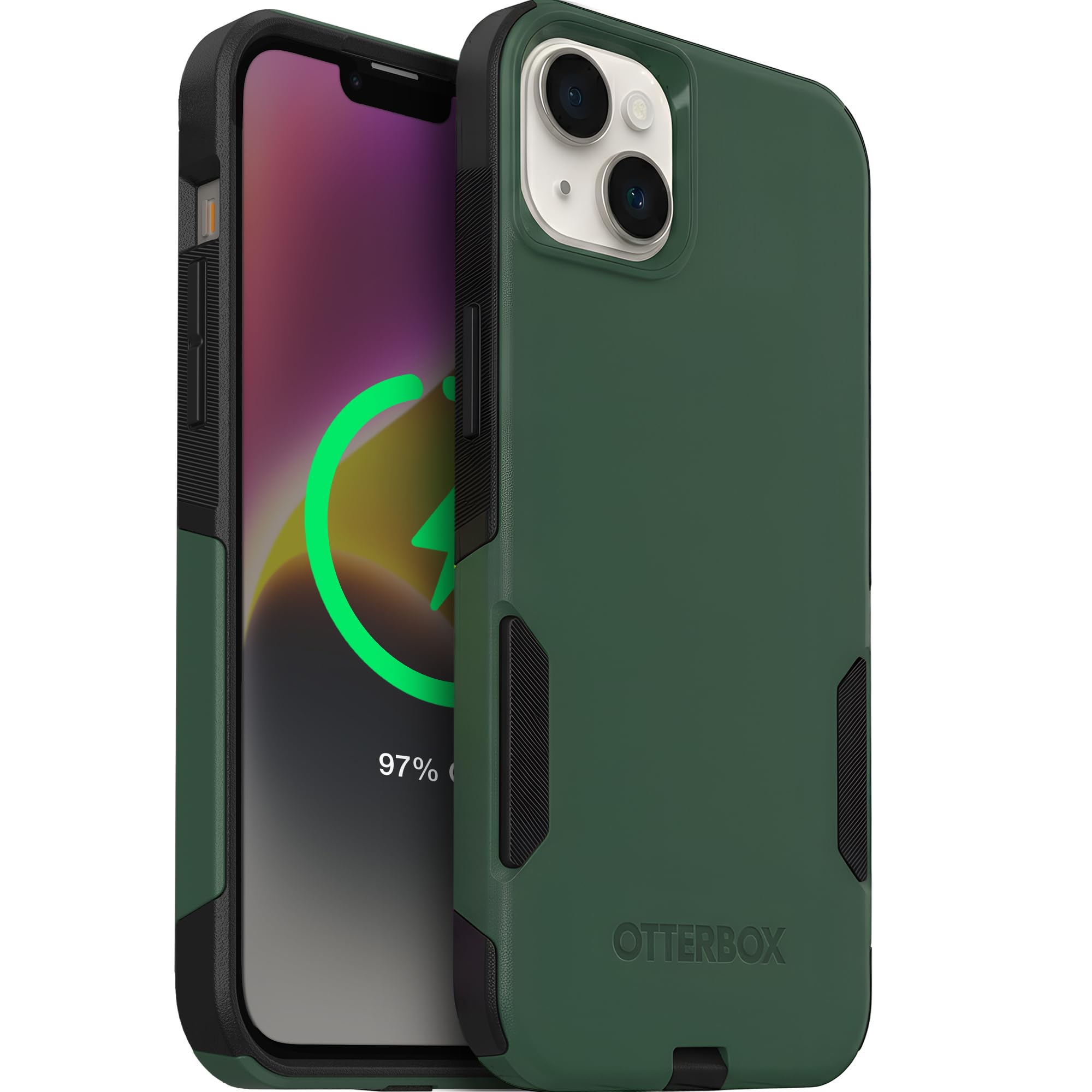 Photo 1 of OtterBox iPhone 15 Commuter Series Case - Commuter Series Case -Thin, Dual-Layer, Pocket-Friendly, Port Cover - Green/Black