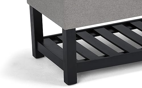 Miniatura 9 de SIMPLIHOME Saxon - Banco otomano rectangular de transición de 43 pulgadas de ancho en tela de aspecto de lino gris paloma, montado para la sala de