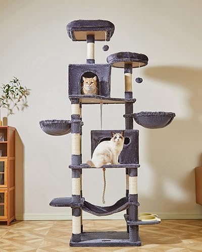 Miniatura 7 de Taoqimiao Torre de gato de 76 pulgadas para gatos de interior, condominio de felpa de varios niveles para gatos con 12 postes rascadores, 2 perchas,