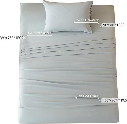 Miniatura 7 de COTTEBED Juego de sábanas tamaño individual de polialgodón lavado, sábana de percal súper suave, juego de sábanas de 3 piezas gris infantil, sábana