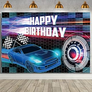 MEHOFOND 7x5ft Car Racing Happy Birthday Backdrop, Racing Party Photo Background for Boys, Cars Party Decorations Car Banner Race Car Birthday Party Supplies Party Decor