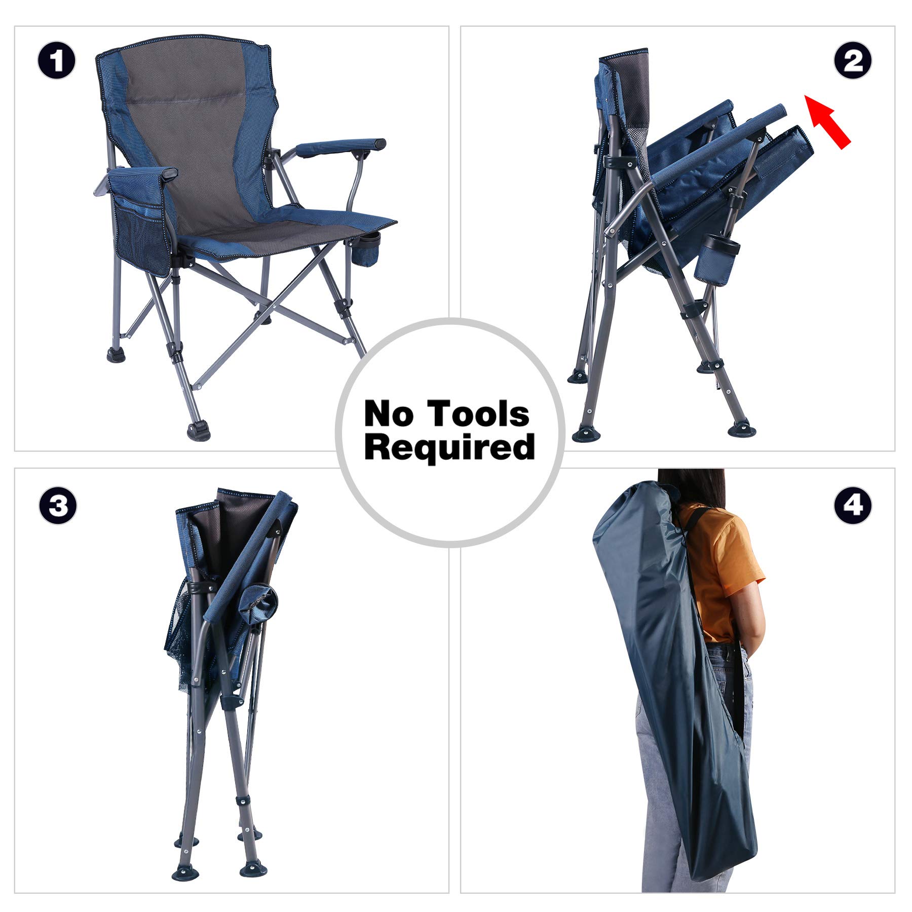 REDCAMP XXL Faltbar Campingstuhl 150 kg für schwere Menschen mithoher Rückenlehne, Luxus großer Heavy Duty Angelstuhl für Erwachsene Reise Picknick Angeln im Freien, blau
