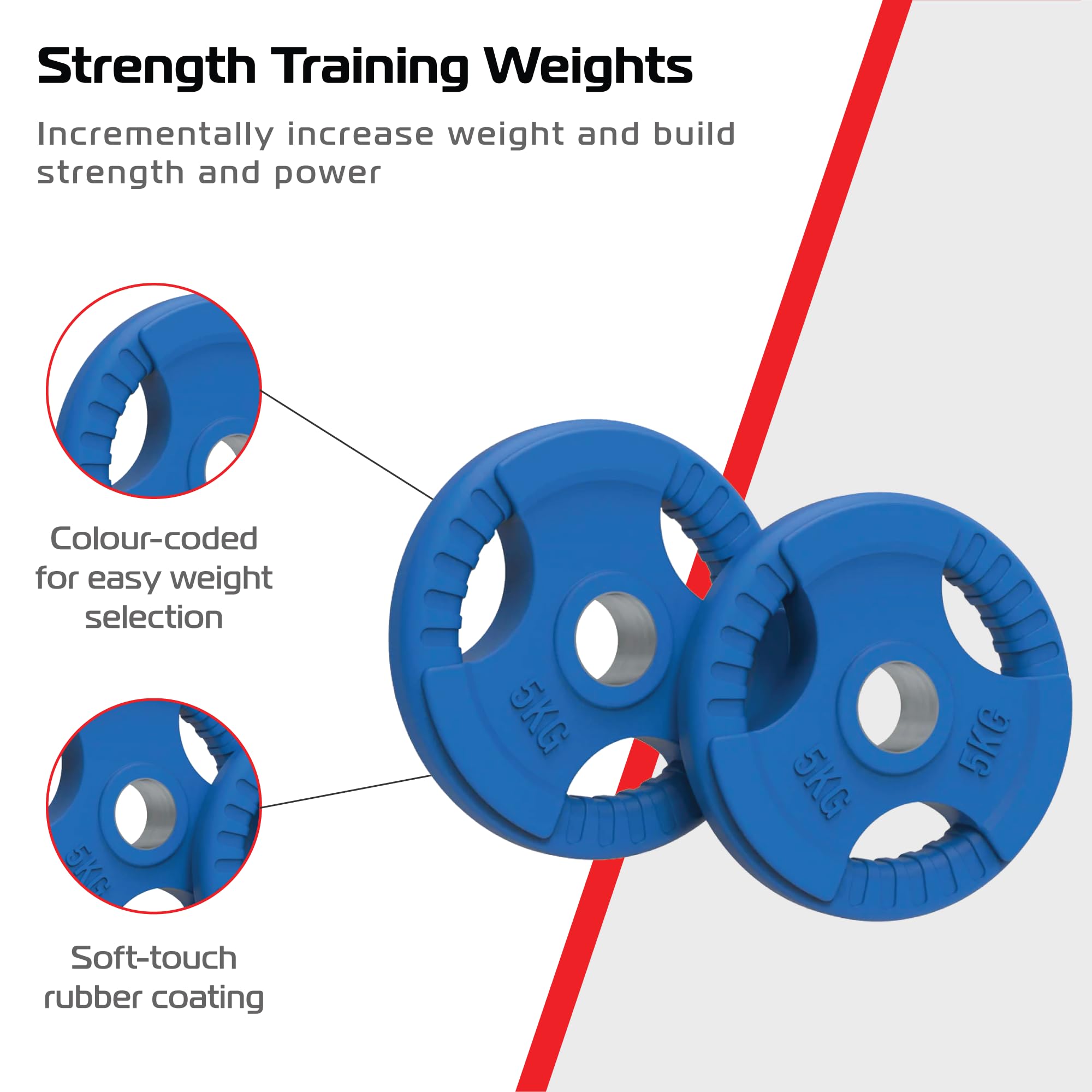 Body Revolution pesas en forma de aros olímpicos con tres agarres de goma, discos de hierro fundido para barras de 50 mm, de 1,25 a 25 kg