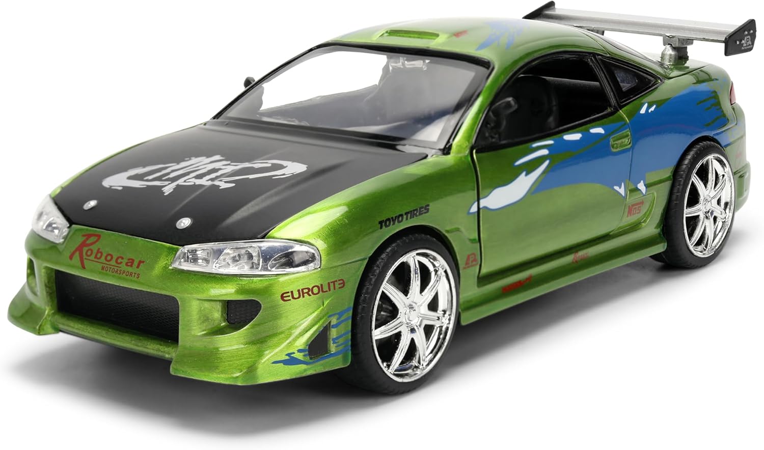 Jada Toys Fast & Furious 1:24 Scale Anniversary Edition 1995 Mitsubishi Eclipse Die-Cast Car with Brush Metal Finish – Collector Display Model