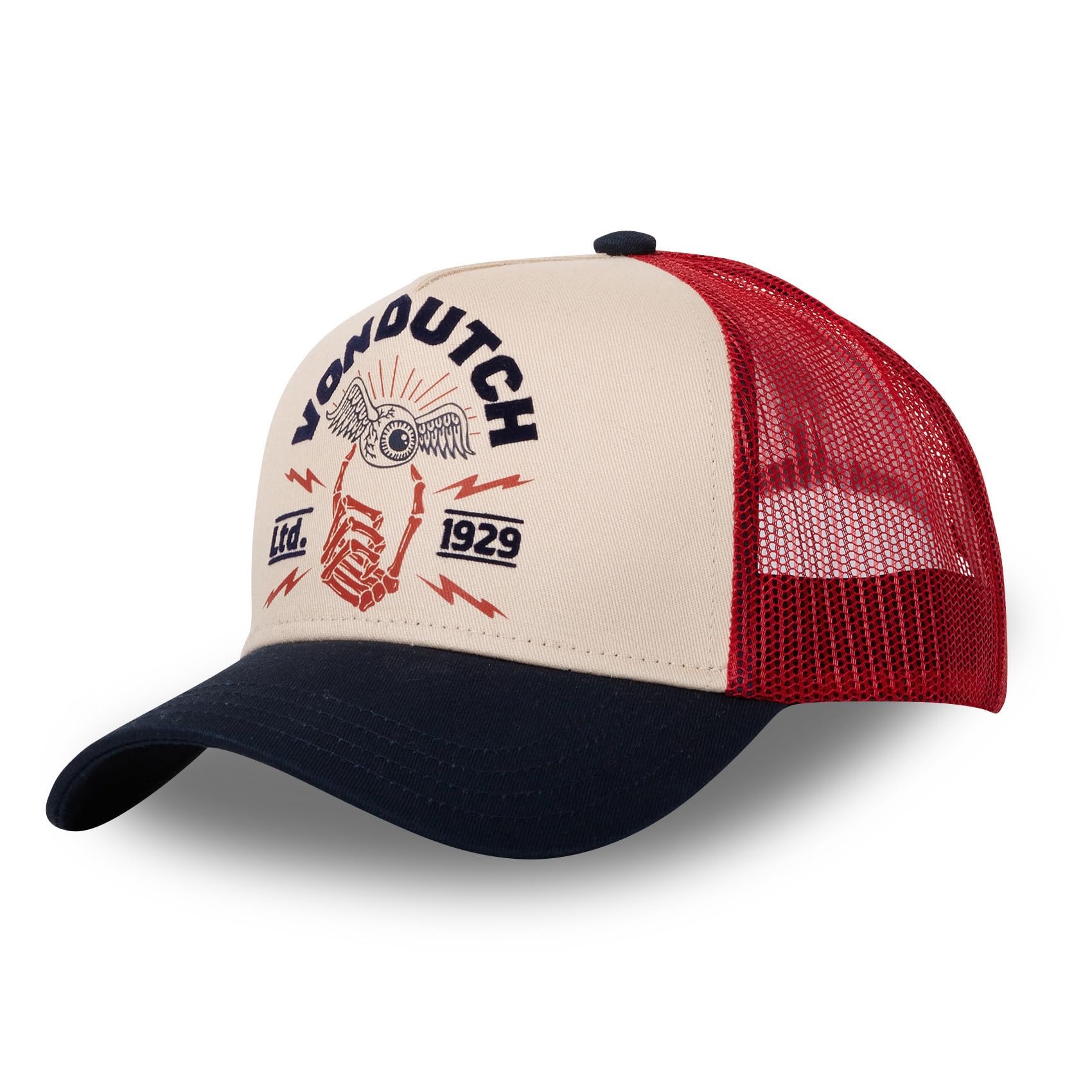 Von Dutch Czapka męska i damska, regulowana czapka typu trucker z zatrzaskiem, biała, niebieska, czerwona, rozmiar TU, beżowy, rozmiar uniwersalny