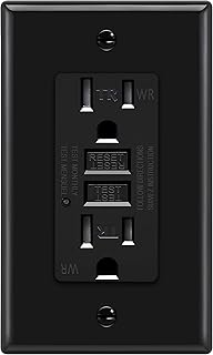ELECTECK 15A/125V GFCI Outlet, 5-15R GFI Receptacle, Weather & Tamper Resistant Outdoor Ground Fault Circuit Interrupter, Decorative Wall Plate Included, ETL Listed, Black