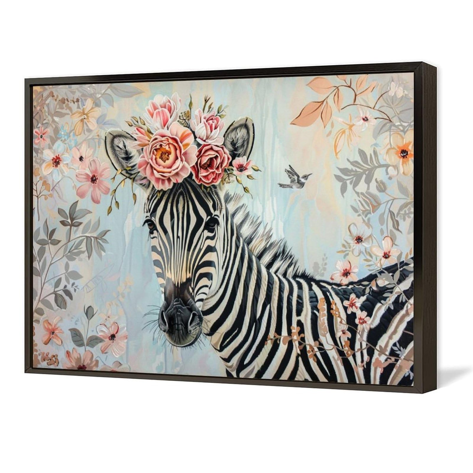 Amazon.co.jp: 絵画 花をつけたシマウマ アートパネル ポスター 魅力的