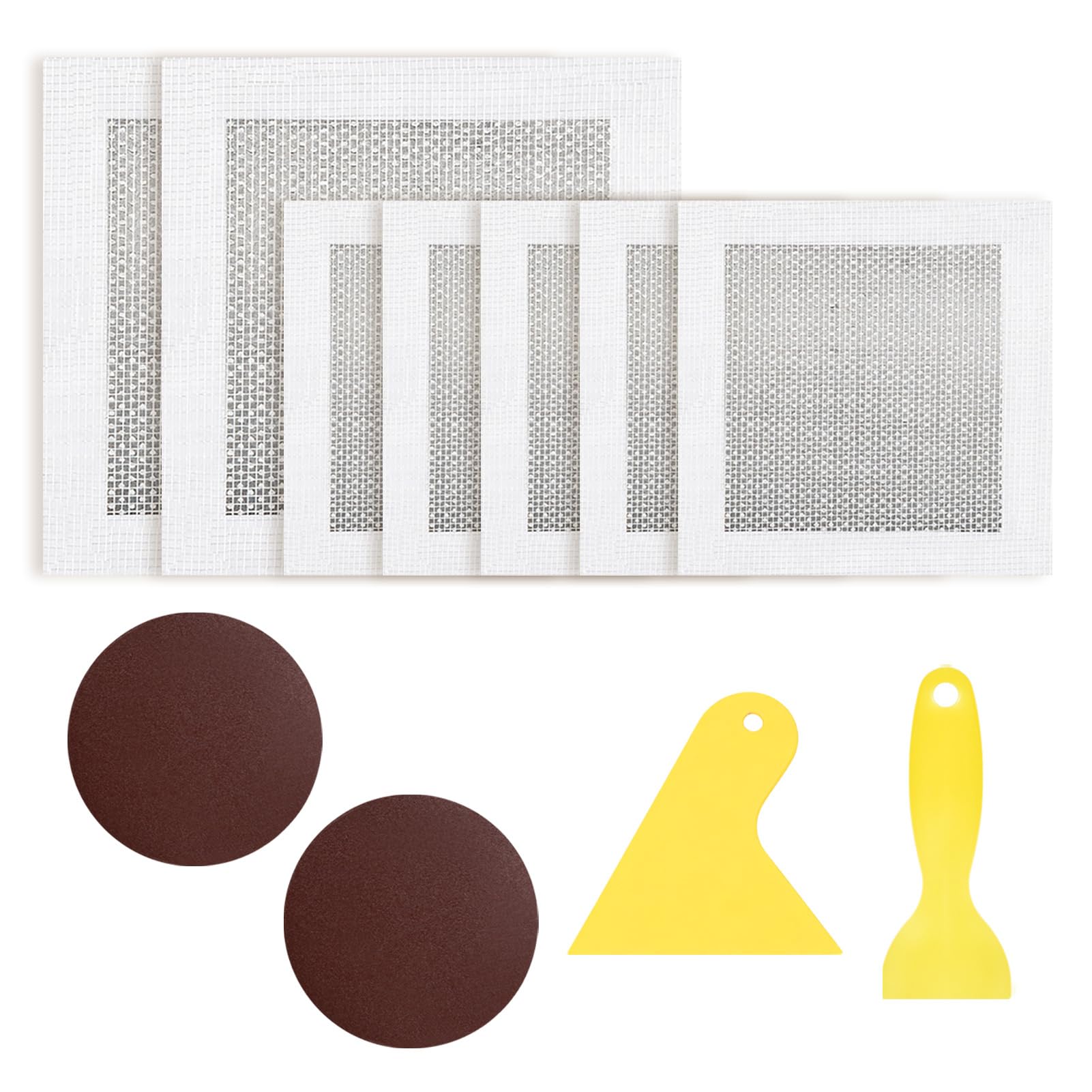 Peaflew 11 Pcs Wall Patch Repair Kit, 4/6 inch Wall Repair Patch with 2 Sandpaper, Plasterboard Repair Patch with 2 Putty Knife, Wall Hole Cover for Fixing Broken Walls & Ceiling Filler