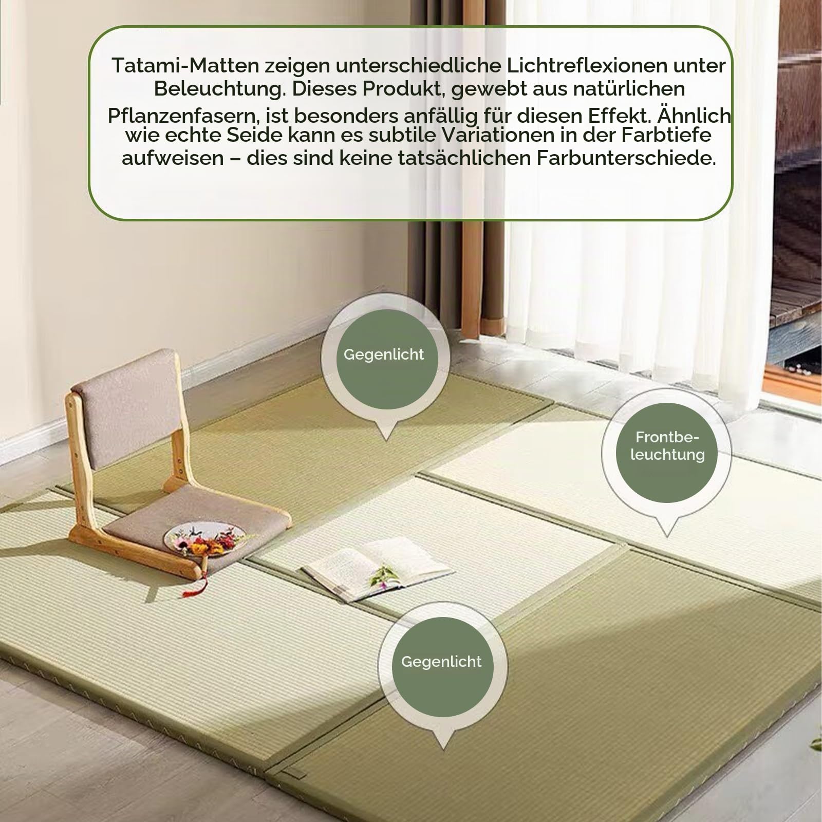 Japanische Traditionelle Tatami Matratze mit Natürlichem Grünen Rushgras, 4-Fach Tragbarer Futon, Bequemer und Atmungsaktiver Stoff für Bett/Meditation/Yoga/Zen(Size:100x200x3.5cm)