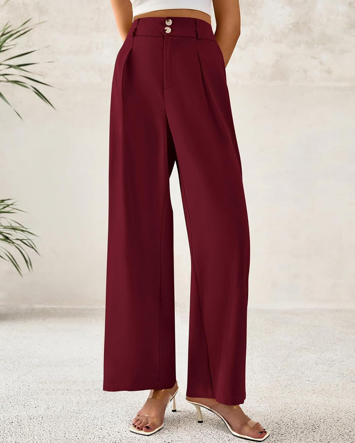 BTFBM Women Wide Leg Dress Pants 2026 High Waisted Button Pleated Business Casual Trousers Office Work Palazzo Pants - Image 5