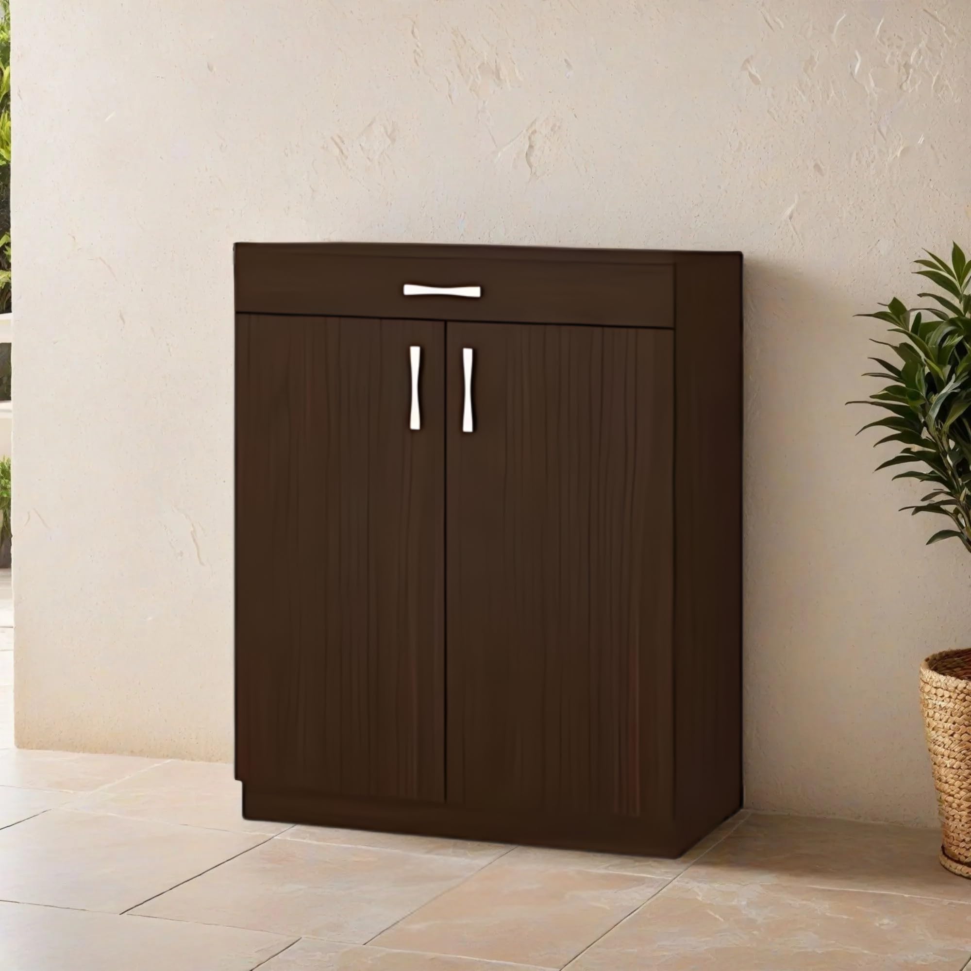 CASPIAN Engineered Wood Double Door Wooden Shoe Rack Cum Cabinet (Rainforest Dark) | Pre-Assembled Horizontal Furniture | Storage Organizer for Indoor/Outdoor Use | 4 Compartments with 1 Drawer-image-6